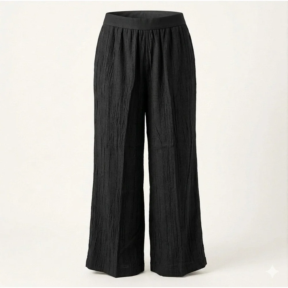 Jones Womens Black Wide Leg Textured Pull On Pants M High Rise Flowy Lightweight - Picture 1 of 9